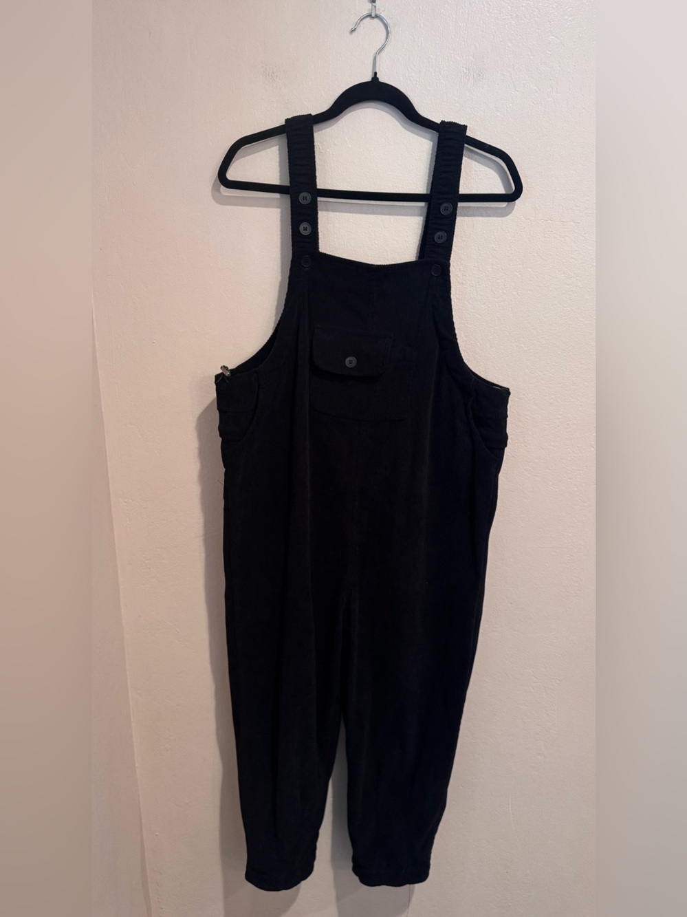 Unique Black Button Strap Corduroy Overalls W/Zip Around Backside Opening